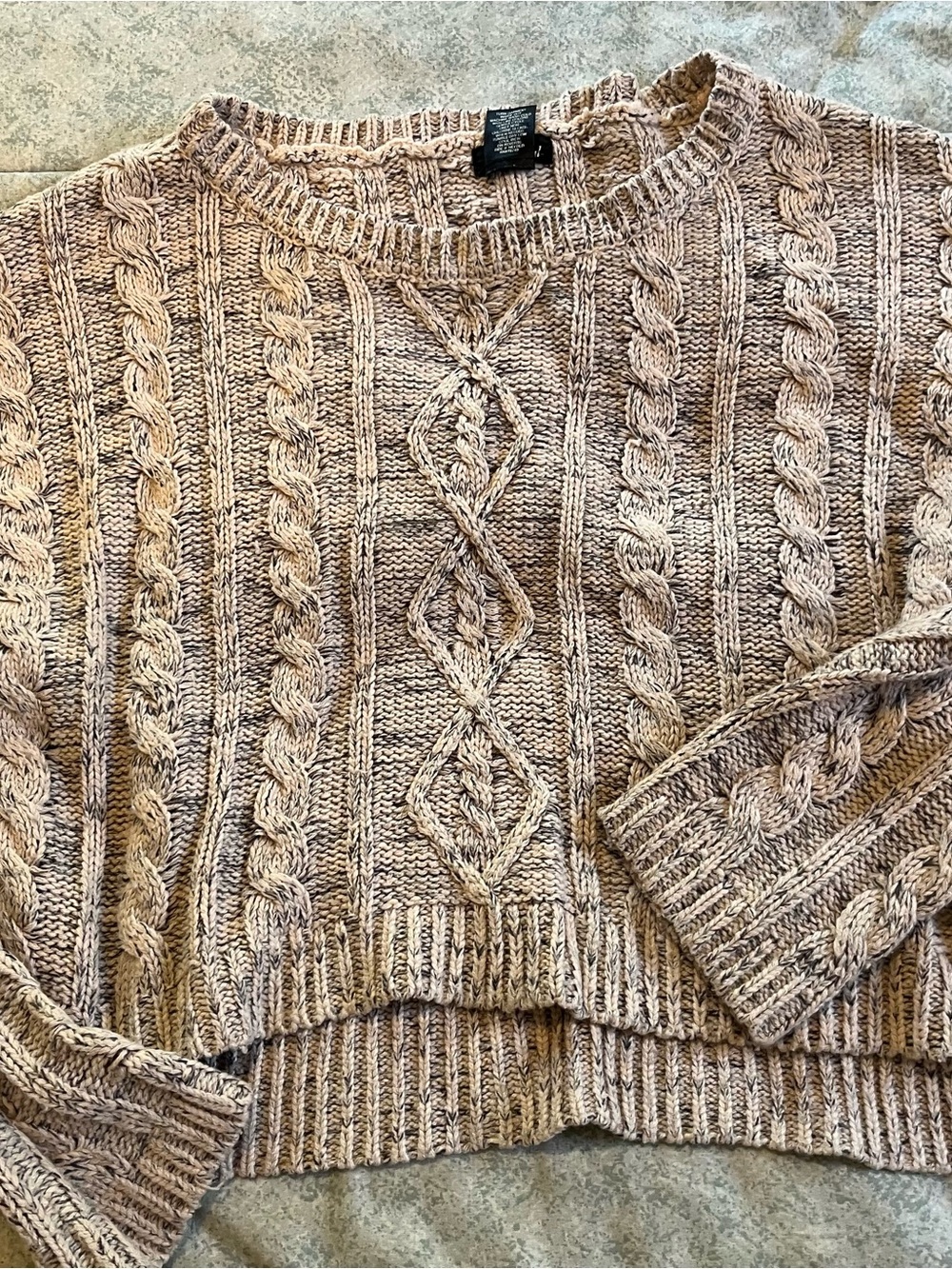 Wet Seal Marled Taupe Cable-Knit Cropped Crewneck Sweater